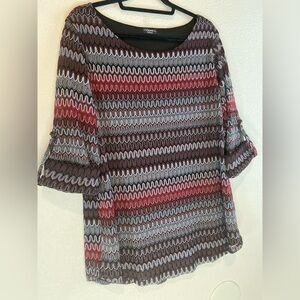 Cocomo Woman~Bold Open Crocheted Tunic~3/4 Sleeve~Flame Stitch Pattern~Size 2X